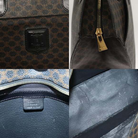 CELINE Macadam Canvas Hand Bag Pvc Leather Black Gold - Picture 11 of 13